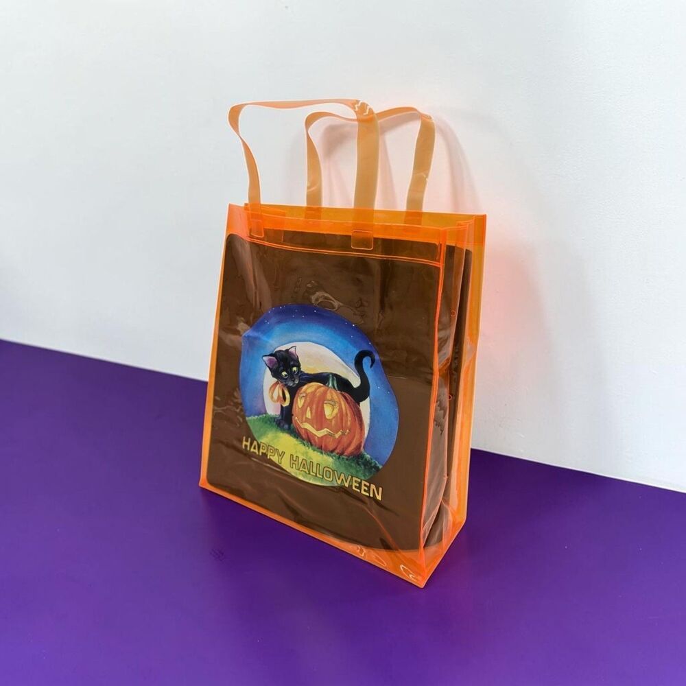 2004 Barnes & Noble Halloween Trick Treat Black Cat Pumpkin Rare Vinyl Tote Bag